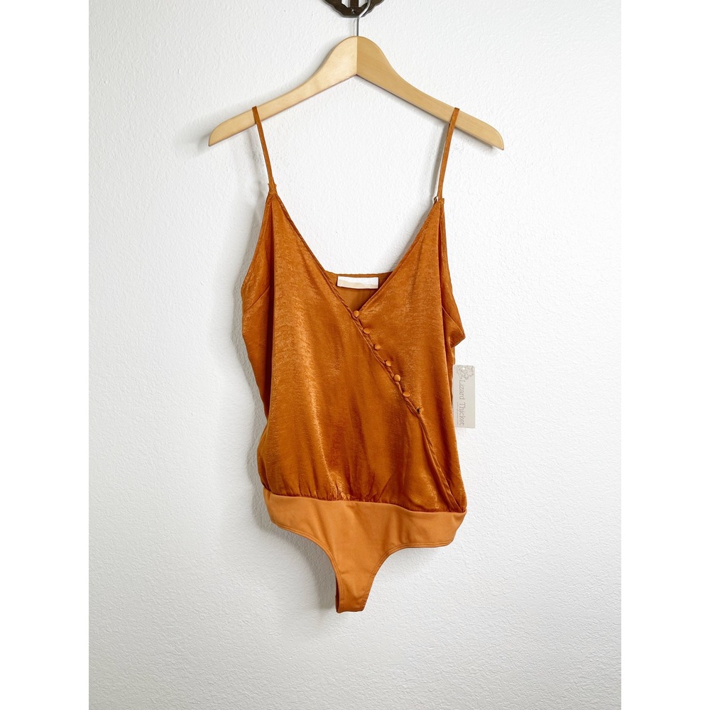 North‎ End Lizard Thicket Burnt Orange Satin Surplice Bodysuit Large NWT